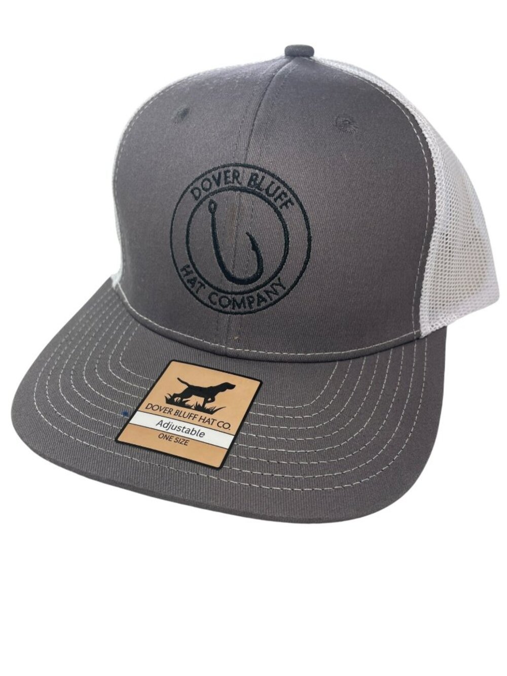 Dover Bluff Hat Co. Embroidered Adjustable Snapback Trucker Hat Gray & White WNT